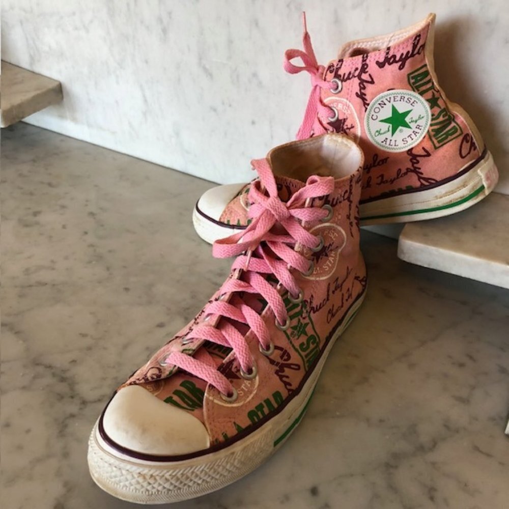 CHUCK TAYLOR ALL STAR CONVERSE Script Ltd Ed High Tops Pink Green Unisex…